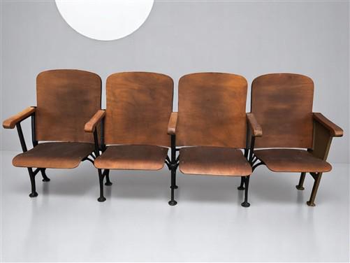 Home & Living > Furniture - 4 Vintage Wood Folding Theater Seats, Auditorium Seats, Entryway Bench, E9 by The Old Grainery