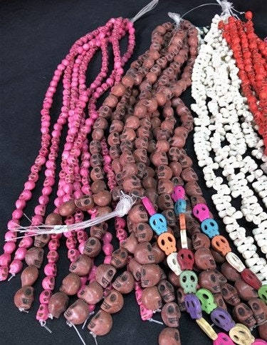 Craft Supplies & Tools > Beads, Gems & Cabochons > Beads - 3D Skull Beads Multi Colors, Gothic Halloween Jewelry Making Cr...