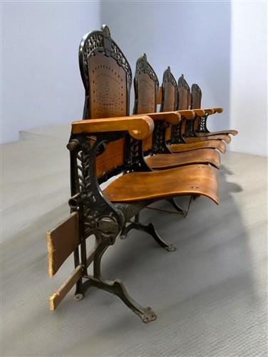 5 Wood Iron Folding Theater Seats, Auditorium Seats, Entryway Bench, D21