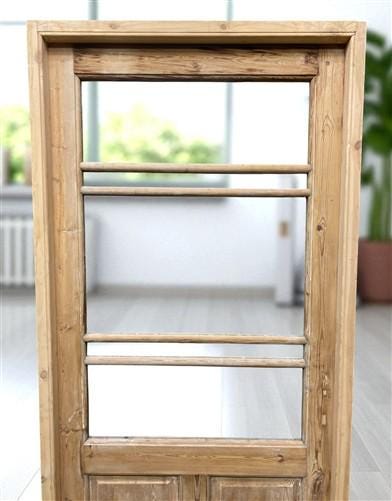 Antique French Single Door (35.5x82) Glass Pane Door with Jamb, Encased Door T25