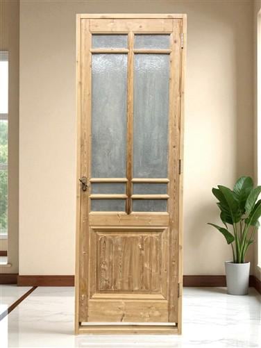 Antique French Single Door (29 x90) Glass Pane Door with Jamb, Encased Door T39