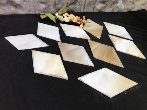 10 Stained Slag Glass Diamond Panes, Reclaimed Church Window Art Glass Pieces F