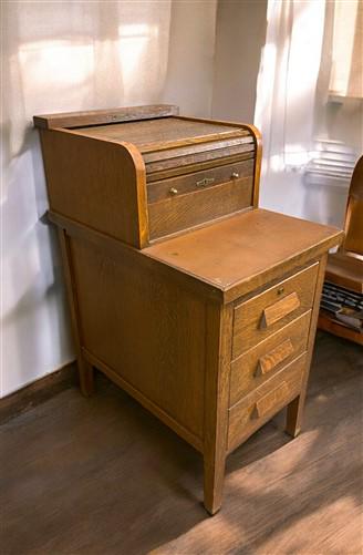 Home & Living > Furniture > Office Furniture > Filing Cabinets - Oak Roll Top Filing Cabinet with Register, Vintage McCask...