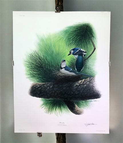 Art & Collectibles > Prints > Lithographs - Richard Sloan, Blue Jay, Signed Print, 28x22, Wade Collection, Plate 44 by The...