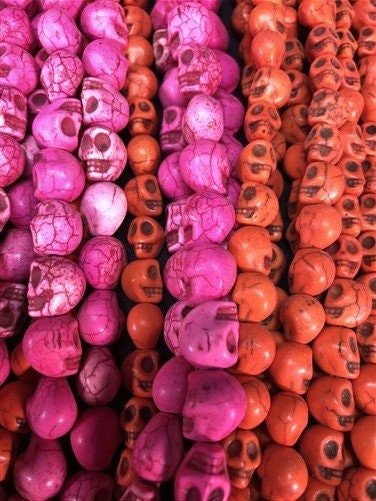 Craft Supplies & Tools > Beads, Gems & Cabochons > Beads - 3D Skull Beads Multi Colors, Gothic Halloween Jewelry Making Cr...