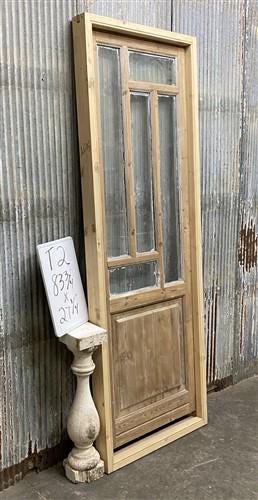Antique French Single Door (27.25x84) Glass Pane Door with Jamb, Encased Door T2