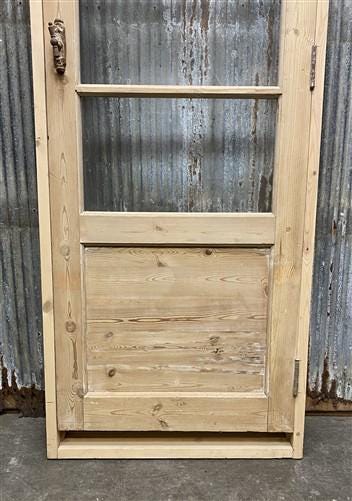 Antique French Single Door (28.25x82) Glass Pane Door with Jamb, Encased Door T3