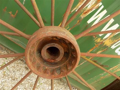 2 Cast Iron Implement Wheels, Wagon Wheel, Tractor Steel Rims, Industrial Age C