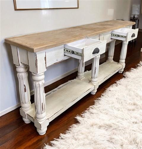 Home & Living > Furniture > Living Room Furniture > Coffee & End Tables - 72" White Sofa Table with Drawers, Coffee Table,...