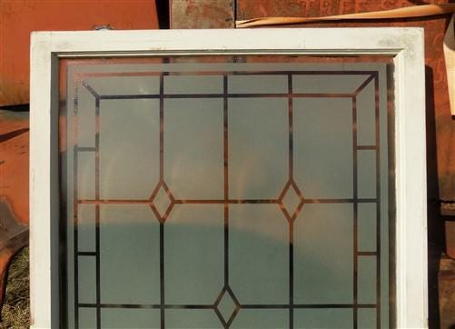 Etched Frosted Clear Glass Vintage Church Window, Architectural Art Glass, D