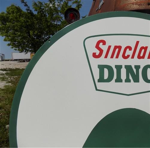 Sinclair Dino Gasoline Sign, Double Sided Metal Porcelain