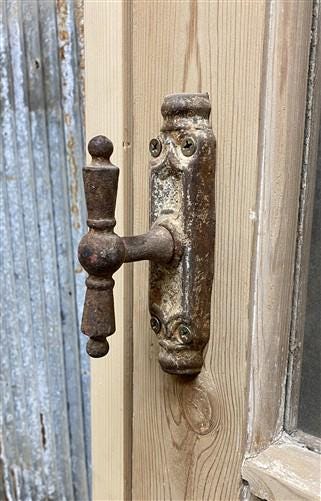 Antique French Single Door (28.25x82) Glass Pane Door with Jamb, Encased Door T3