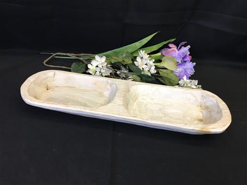 2 Bowl Tray, Rustic Carved Wood Dough Bowl Trencher, Divided Centerpiece F