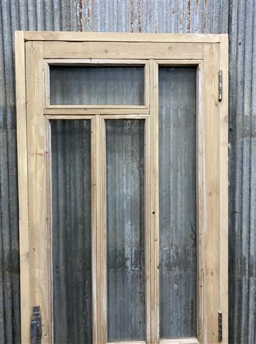 Antique French Single Door (27.5x82) Glass Pane Door with Jamb, Encased Door T12