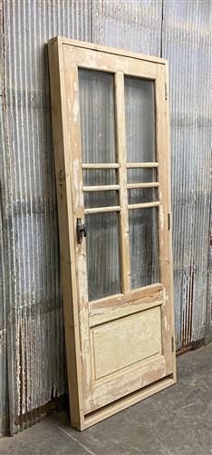 Antique French Single Door (32.5x83) Glass Pane Door with Jamb, Encased Door T11