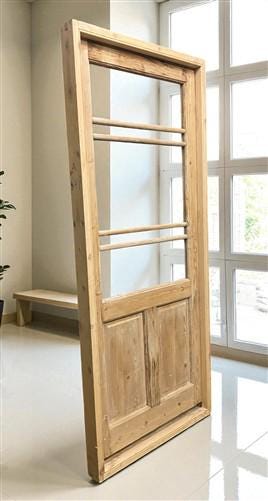 Antique French Single Door (35.5x82) Glass Pane Door with Jamb, Encased Door T25
