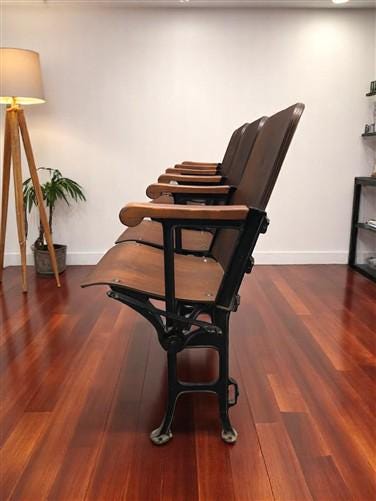 Home & Living > Furniture - 5 Vintage Wood Folding Theater Seats, Auditorium Seats, Entryway Bench, E15 by The Old Grainery