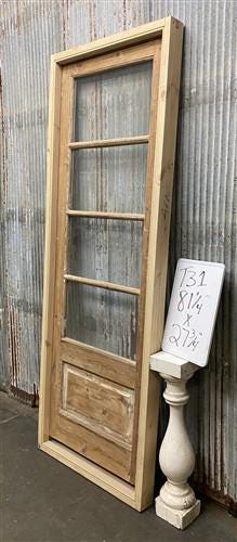 Antique French Single Door (27.5x81) Glass Pane Door with Jamb, Encased Door T31