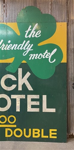 Home & Living > Home Decor > Wall Decor > Wall Hangings > Signs - Vintage Shamrock Motel Sign, Triptych Wooden Sign, Adver...