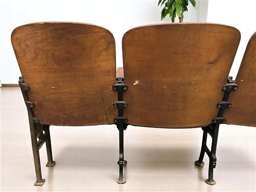 4 Vintage Wood Folding Theater Seats, Auditorium Seats, Entryway Bench, E12