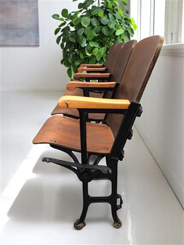 Home & Living > Furniture - 4 Vintage Wood Folding Theater Seats, Auditorium Seats, Entryway Bench, E11 by The Old Grainery
