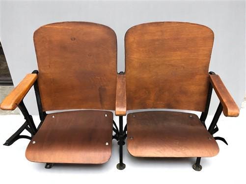 Home & Living > Furniture - 4 Vintage Wood Folding Theater Seats, Auditorium Seats, Entryway Bench, E8 by The Old Grainery