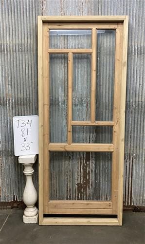 Antique French Single Door (33x81) Glass Pane Door with Jamb, Encased Door T34