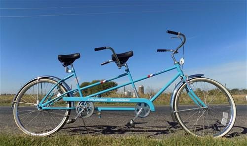 1970s Columbia Twosome Bicycle, Turquoise Tandem 2 Person Bike, USA Ma –  The Old Grainery