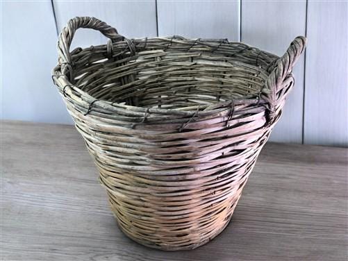 Home & Living > Storage & Organization > Baskets - Round Wicker Basket, Vintage German Woven Rattan Basket, Storage Organi...