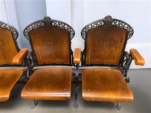 4 Wood Iron Folding Theater Seats, Auditorium Seats, Entryway Bench, D9