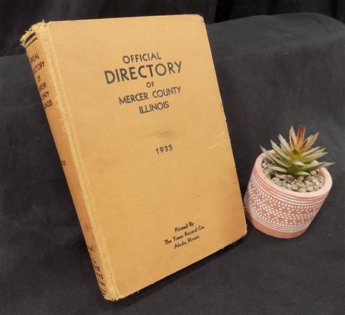 1935 Official Directory Mercer County Illinois, History Genealogy Advertising