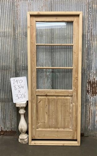 Antique French Single Door (32.5x83) Glass Pane Door with Jamb, Encased Door T40