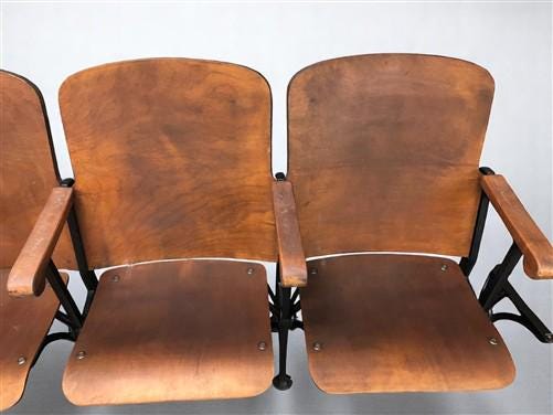Home & Living > Furniture - 5 Vintage Wood Folding Theater Seats, Auditorium Seats, Entryway Bench, E14 by The Old Grainery