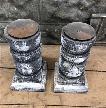 Home & Living > Home Decor > Home Accents - Pair Gray Wooden Pillar 10.5" Candlestick Holders, Decor, Table Centerpiece, A...