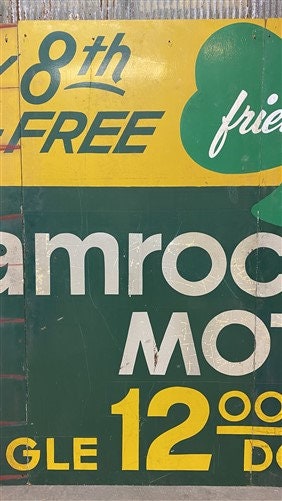 Home & Living > Home Decor > Wall Decor > Wall Hangings > Signs - Vintage Shamrock Motel Sign, Triptych Wooden Sign, Adver...