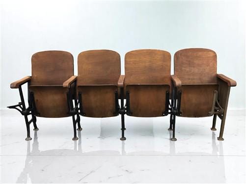4 Vintage Wood Folding Theater Seats, Auditorium Seats, Entryway Bench, E12