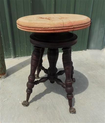 Home & Living > Furniture > Living Room Furniture - Swivel Wood Piano Organ Stool, Glass Claw Feet, Vintage Organ Bar Benc...