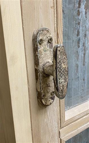 Antique French Single Door (27.25x82) Glass Pane Door with Jamb, Encased Door T5