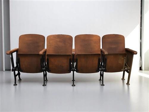 Home & Living > Furniture - 4 Vintage Wood Folding Theater Seats, Auditorium Seats, Entryway Bench, E9 by The Old Grainery
