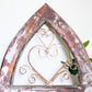 Blue Metal Heart Wood Window Frame, Arched Architectural Rustic Wall Decor A