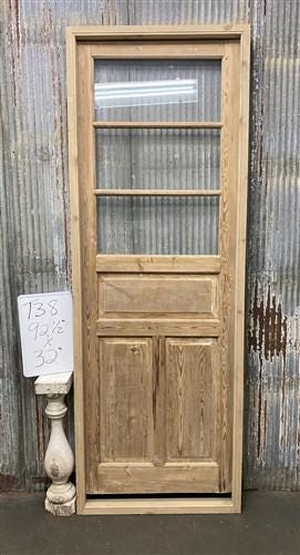Antique French Single Door (32x92.5) Glass Pane Door with Jamb, Encased Door T38