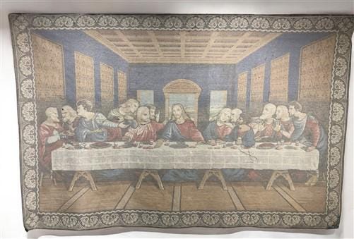 The Last Supper Da Vinci Tapestry, Vintage Italian Textile Plush Art Decor B