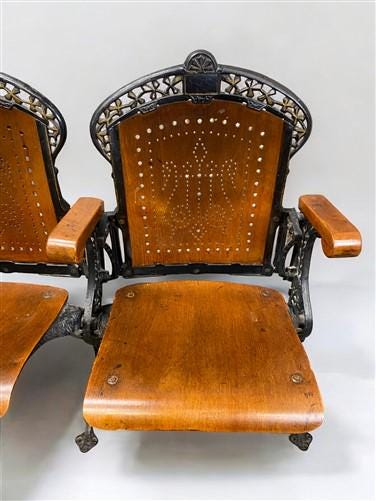5 Wood Iron Folding Theater Seats, Auditorium Seats, Entryway Bench, D20