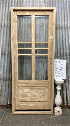 Antique French Single Door (32.5x83) Glass Pane Door with Jamb, Encased Door T11