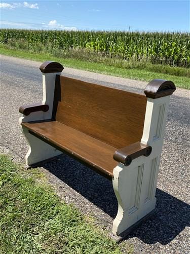 Home & Living > Furniture > Entryway & Mudroom Furniture - Vintage Wooden Church Pew, 3' 8" Porch Bench, Entry Foyer, Dini...