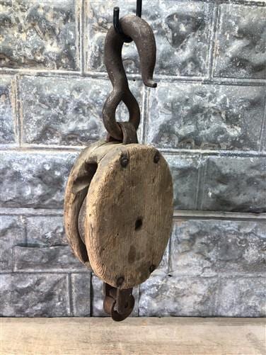 Block Pulley, Vintage Wood Cast Iron Rustic Farm Barn Hay Trolley Carrier A7