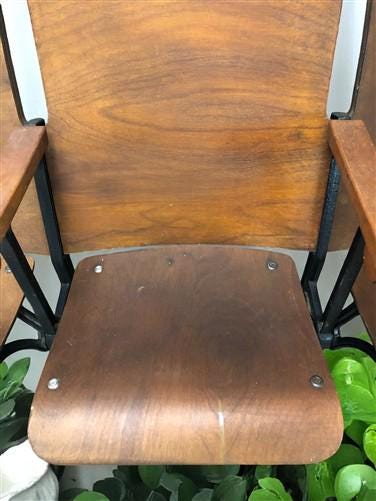 Home & Living > Furniture - 4 Vintage Wood Folding Theater Seats, Auditorium Seats, Entryway Bench, E13 by The Old Grainery
