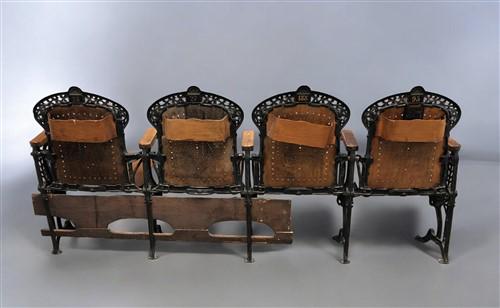 4 Wood Iron Folding Theater Seats, Auditorium Seats, Entryway Bench, D15