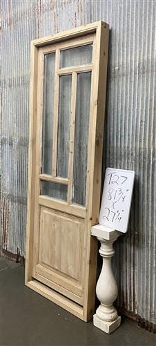 Antique French Single Door (27x81.5) Glass Pane Door with Jamb, Encased Door T27