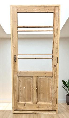 Antique French Single Door (35.5x82) Glass Pane Door with Jamb, Encased Door T25